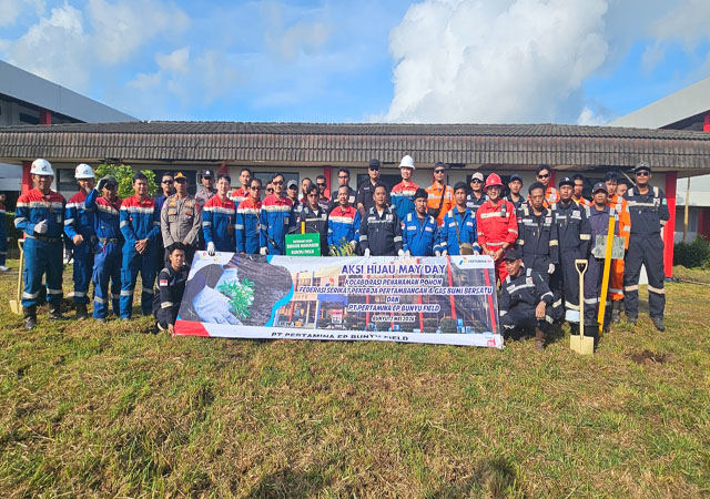 Sinergi Muspika dan Serikat Pekerja, Pertamina PEP Bunyu Field Sukses Hijaukan Area Operasi di Hari Buruh